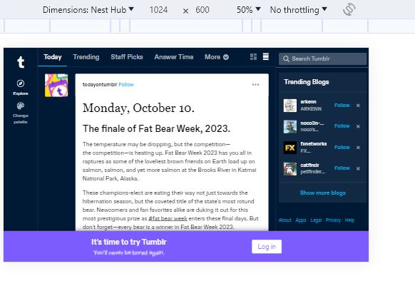 Tumblr from the view of a Nest hub